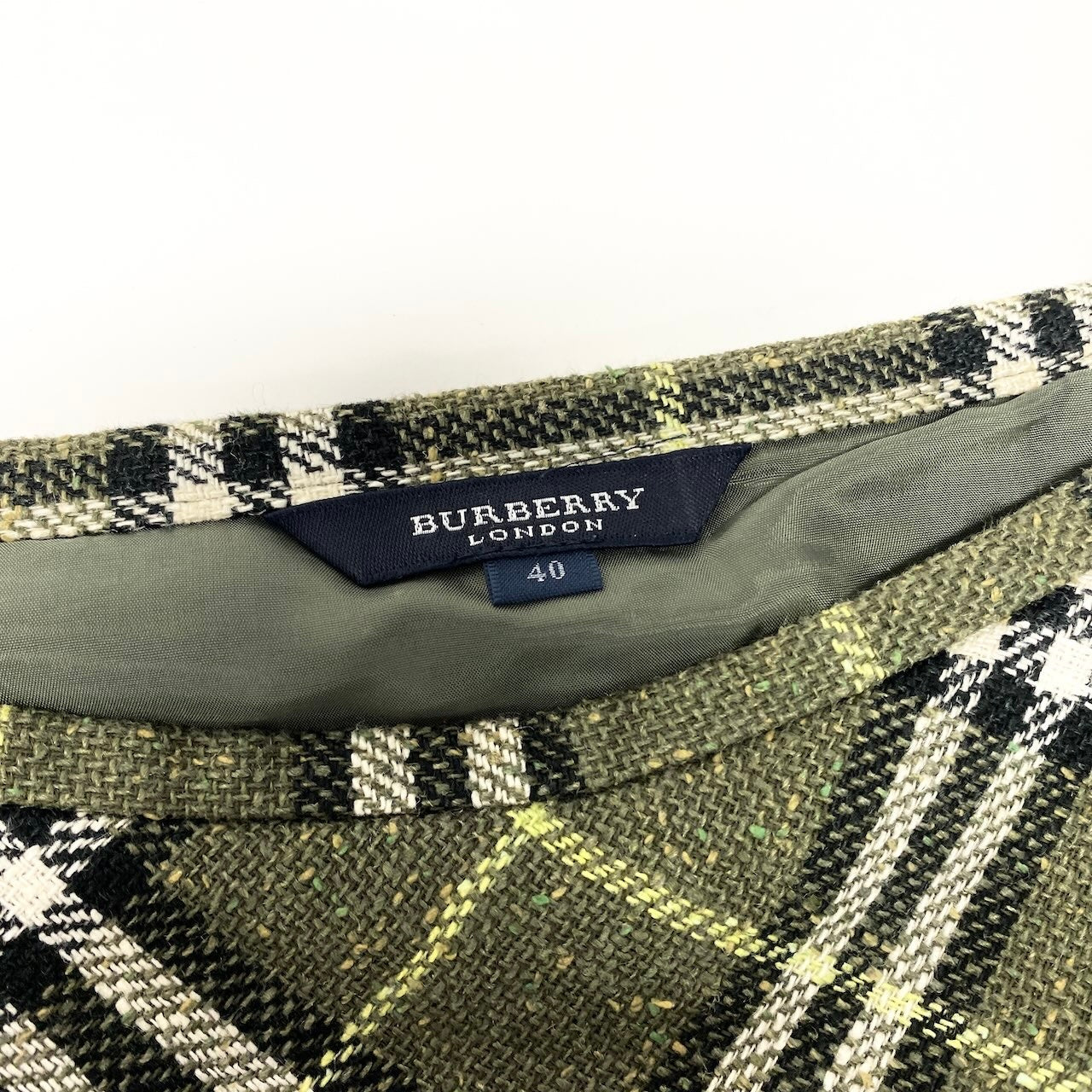 78d9 BURBERRY LONDON バーバリー ロンドン リネンブレンド チェックスカート Check Skirt サイズ40 カーキ 女性服 三陽商会t18r