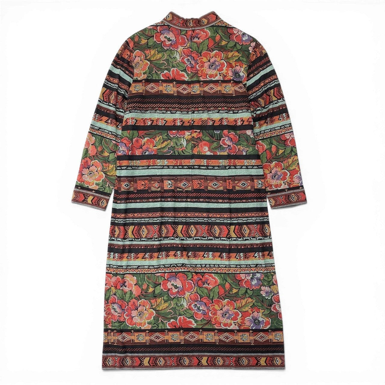 22d11 LEONARD FASHION レオナール ロングワンピース 長袖ワンピース 花柄プリント 総柄 ウールシルク混 LL マルチカラー レディース 女性用o07t