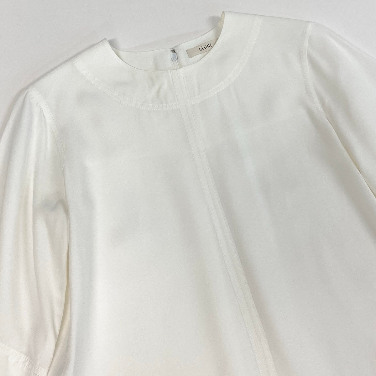 Ee25 CELINE セリーヌ ファイロ フィービー期 チュニック丈 とろみブラウス 5分袖 サイズ36 ホワイト レディース 女性服k02i