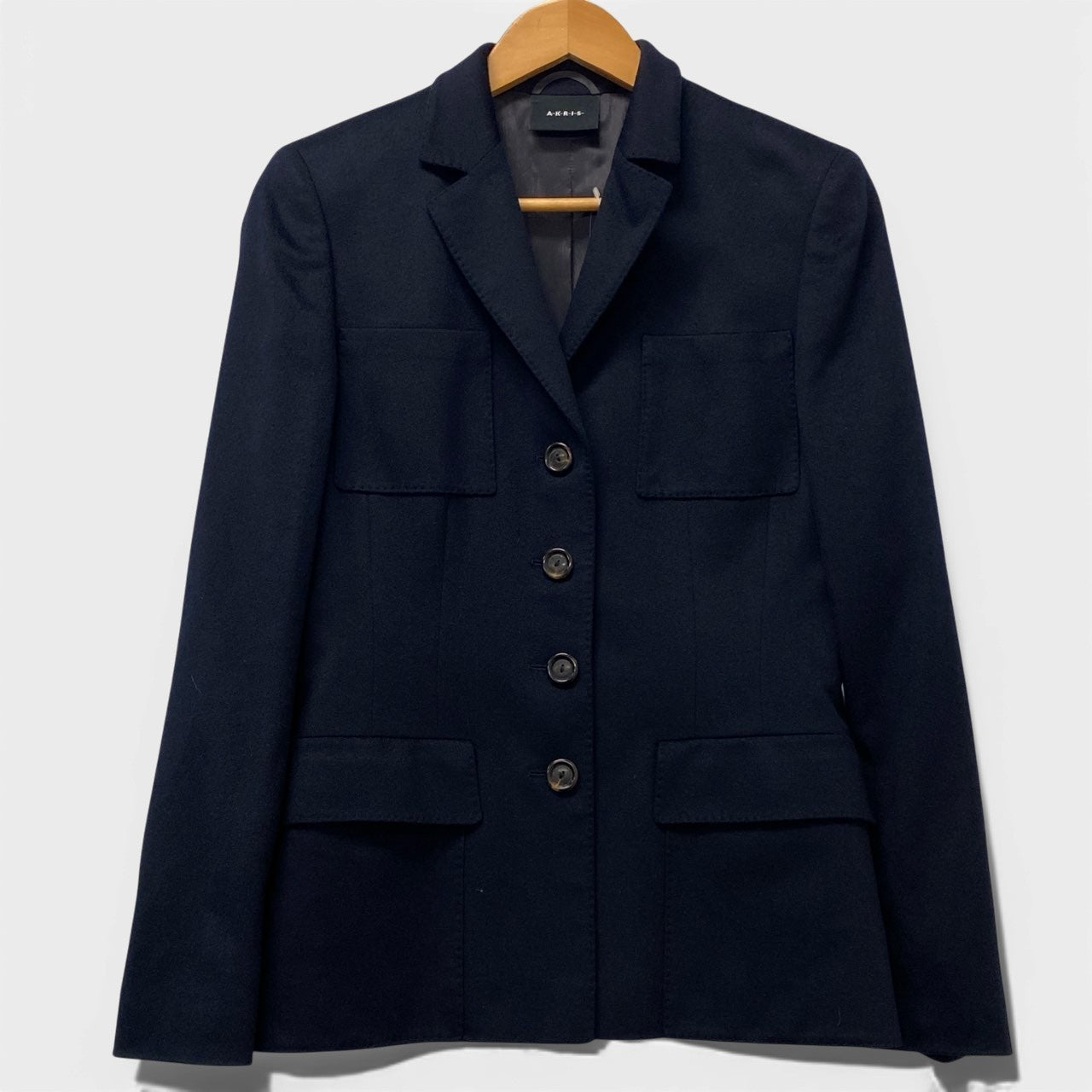 11a30 【美品】A-K-R-I-S- アクリス カシミヤ スカートセットアップ ジャケット タイトスカート 36サイズ ネイビー カシミヤ100％ レディース 女性用u02t