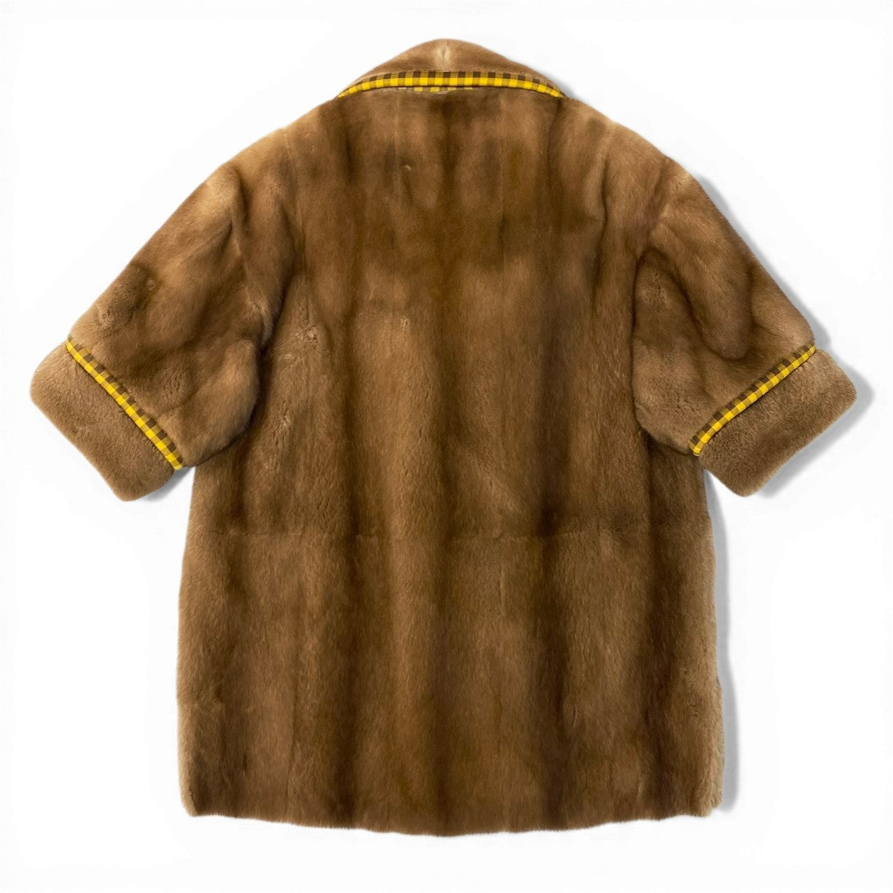 E FENDI フェンディ パステルミンクファー リバーシブル ファーコート ジャケット チェック 36 ブラウン イエローnu1