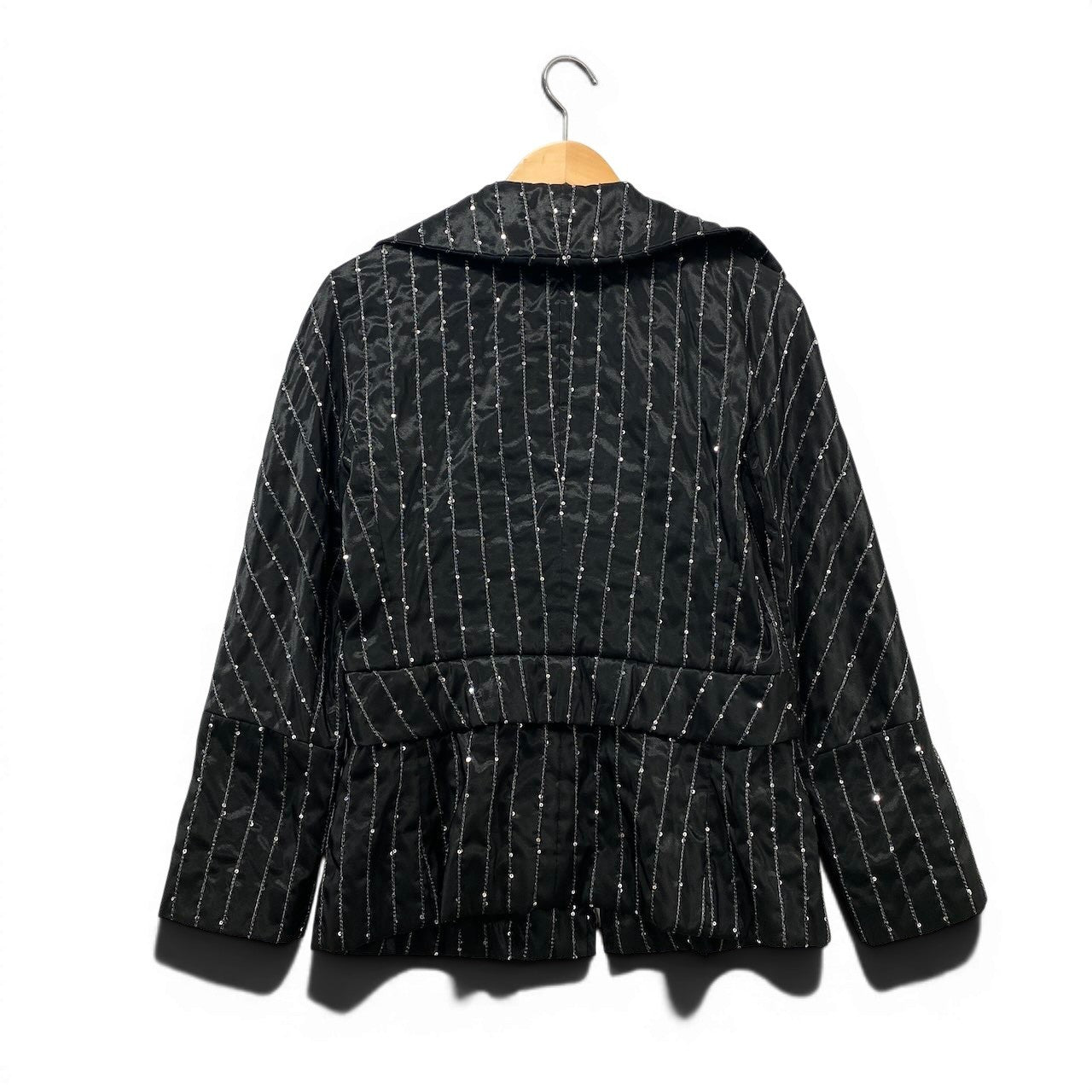 72e21 GIORGIO ARMANI ジョルジオアルマーニ 変形ジャケット ストライプ スパンコール ダブルジップ アウター イタリア製 46サイズ ブラック レディース 女性用t18r