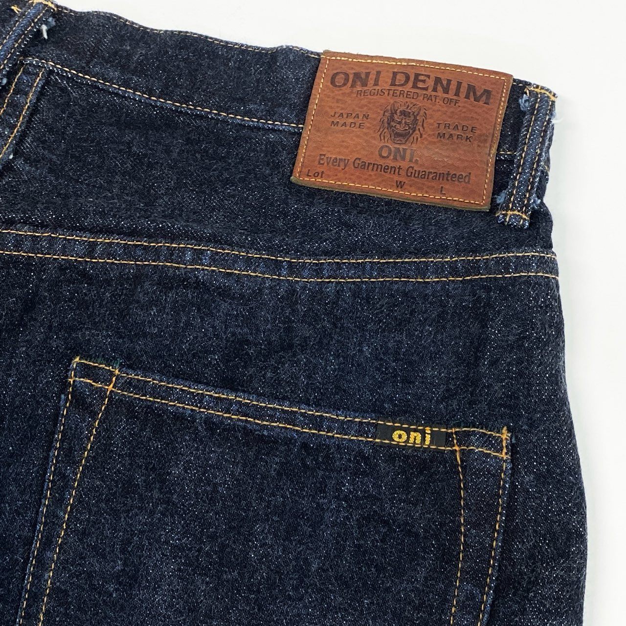 71f27 《美品》 ONI DENIM 鬼デニム オニデニム ローテンション セルビッチ スーパーワイド ストレート デニム ワンウォッシュ ジーパン ONI-222 34 濃紺 インディゴブルー コットン メンズ 日本製