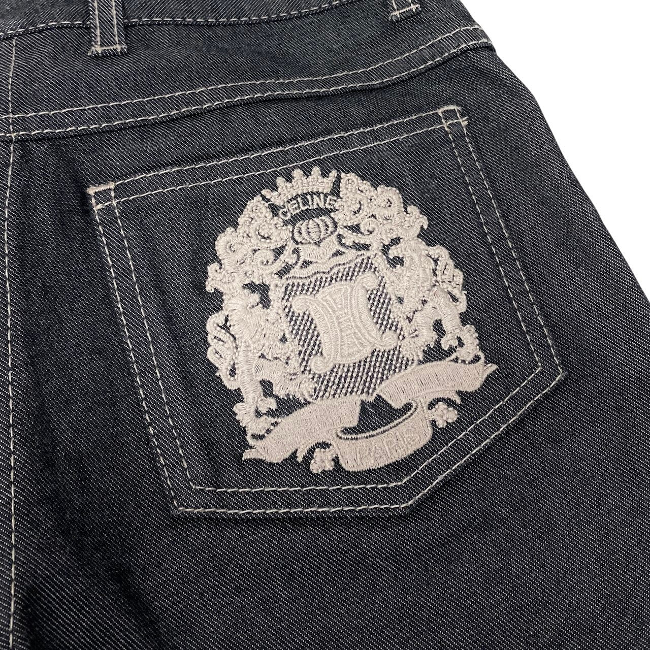 Ig6【極美品】CELINE スキニーデニム 刺繍デザイン パンツ ボトムス 36サイズ グレー系 レディース 女性用u02t