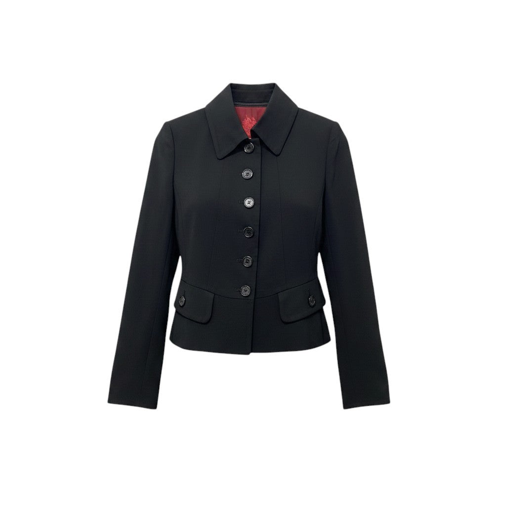 6h28 BURBERRY BLACK LABEL バーバリー ブラックレーベル テーラードジャケット 裏地ロゴ総柄 サイズ40 ブラック レディースo07t