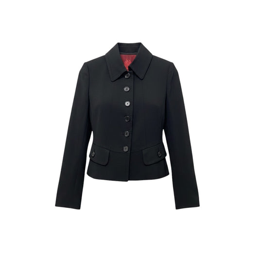 6h28 BURBERRY BLACK LABEL バーバリー ブラックレーベル テーラードジャケット 裏地ロゴ総柄 サイズ40 ブラック レディースo07t
