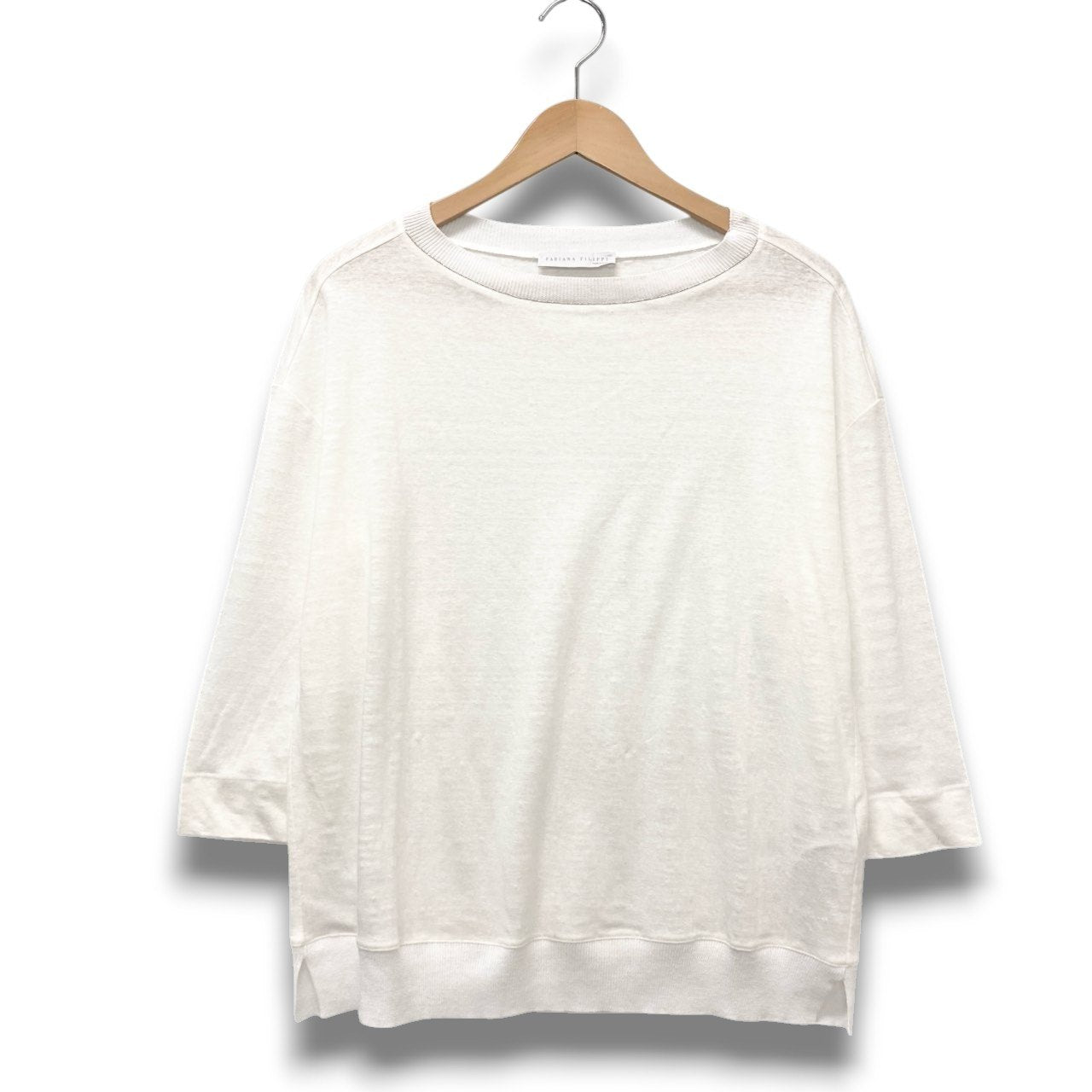 75b26 FABIANA FILIPPI ファビアナフィリッピ 七分袖カットソー リネン混カットソー トップス Mサイズ ホワイト レディース 女性用u02t