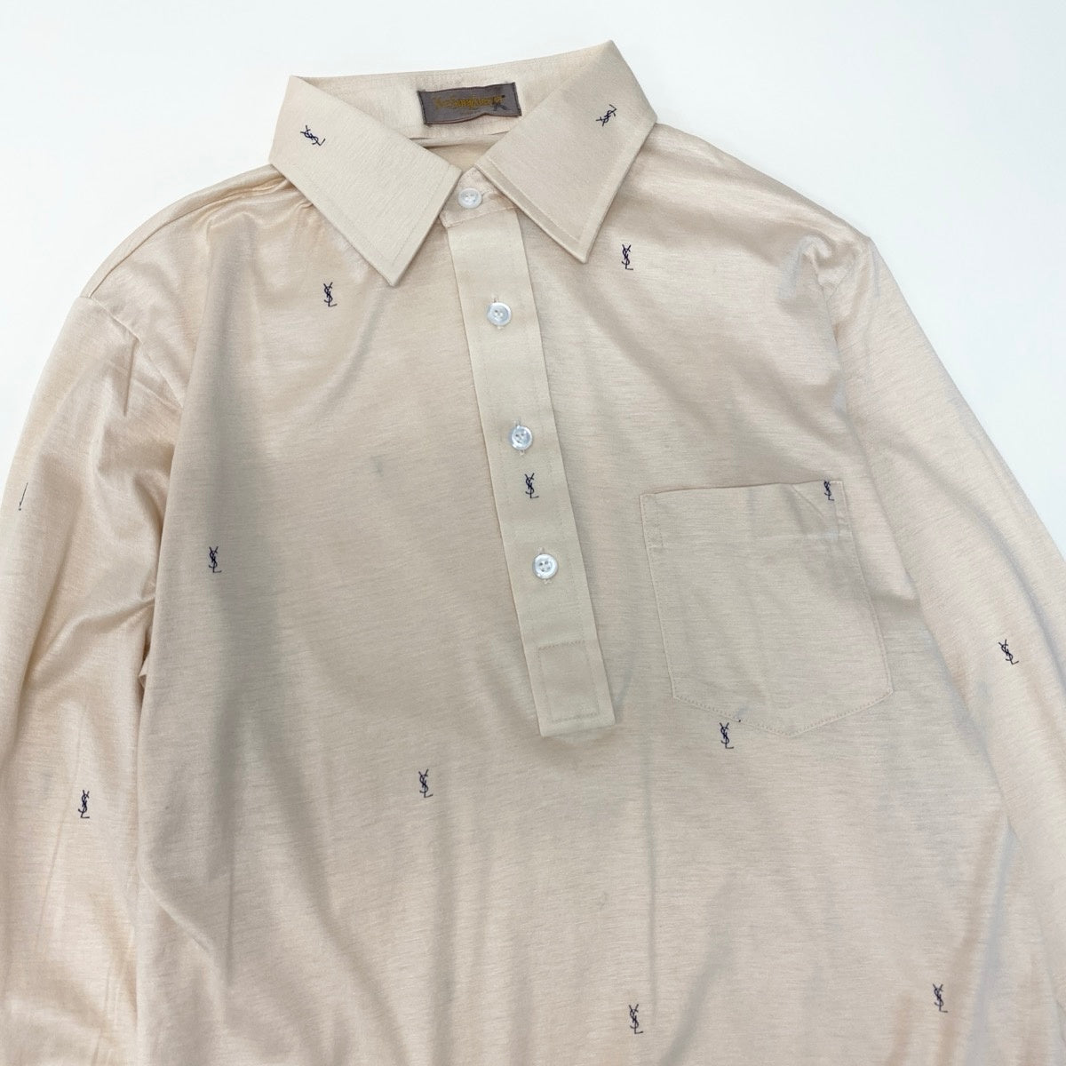 41g18 YVES SAINT LAURENT イヴサンローラン YSLロゴ 長袖ポロシャツ サイズM ベージュ コットン100％ メンズ 紳士服o07t