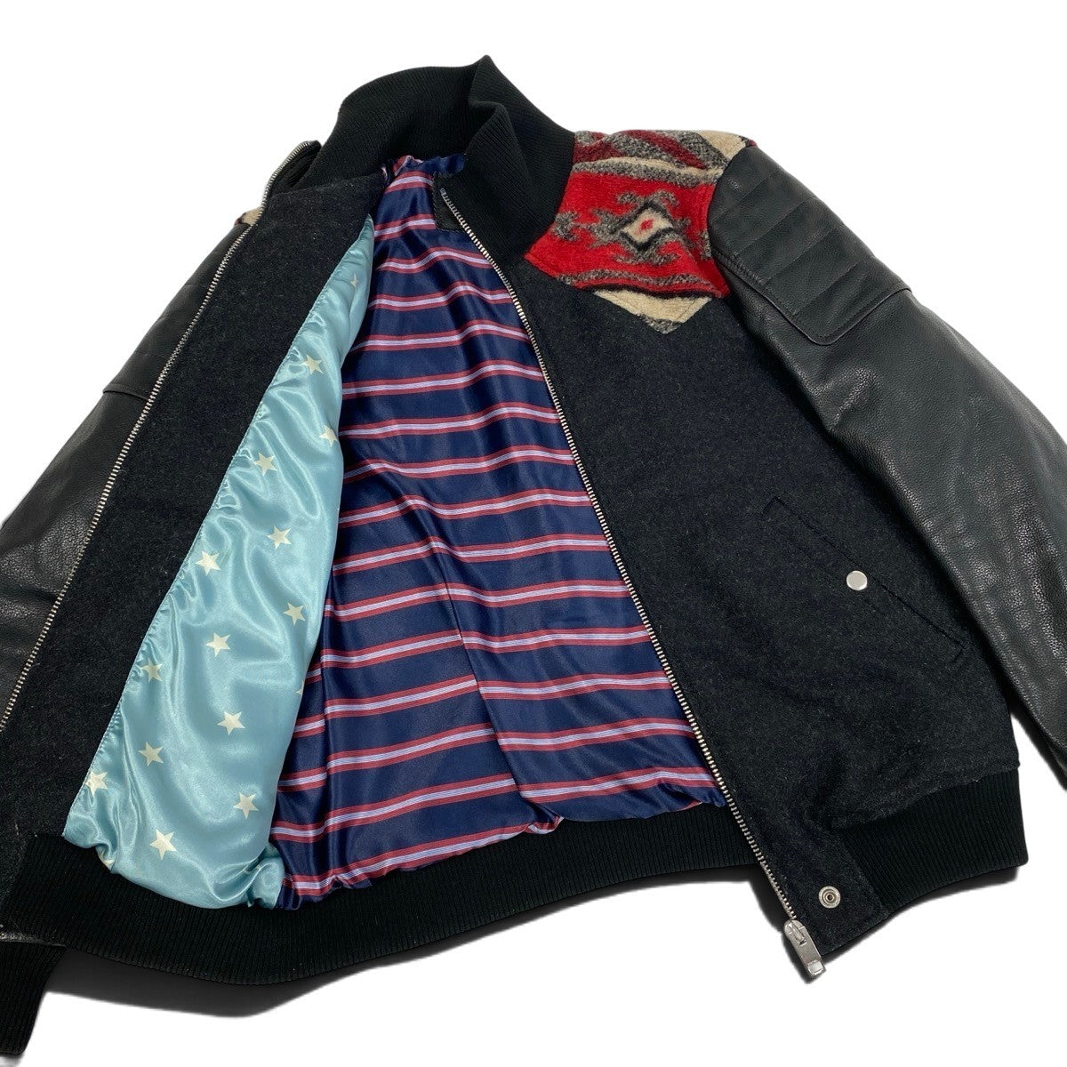31j14 DIESEL ディーゼル L-Padh ボンバージャケット ネイティブ柄 レザージャケット Mサイズ ブラック レザー メンズ 男性用u02t