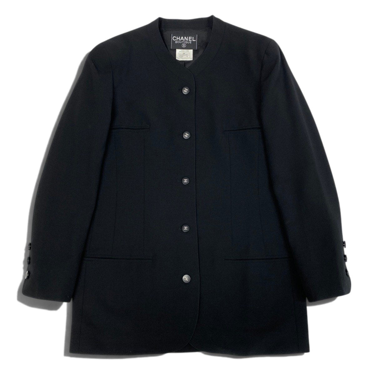 i22 CHANEL シャネル ヴィンテージ CCボタン ラウンドネックジャケット Vintage CC Button Round Neck Jacket P06469 Size40 ブラックt18r