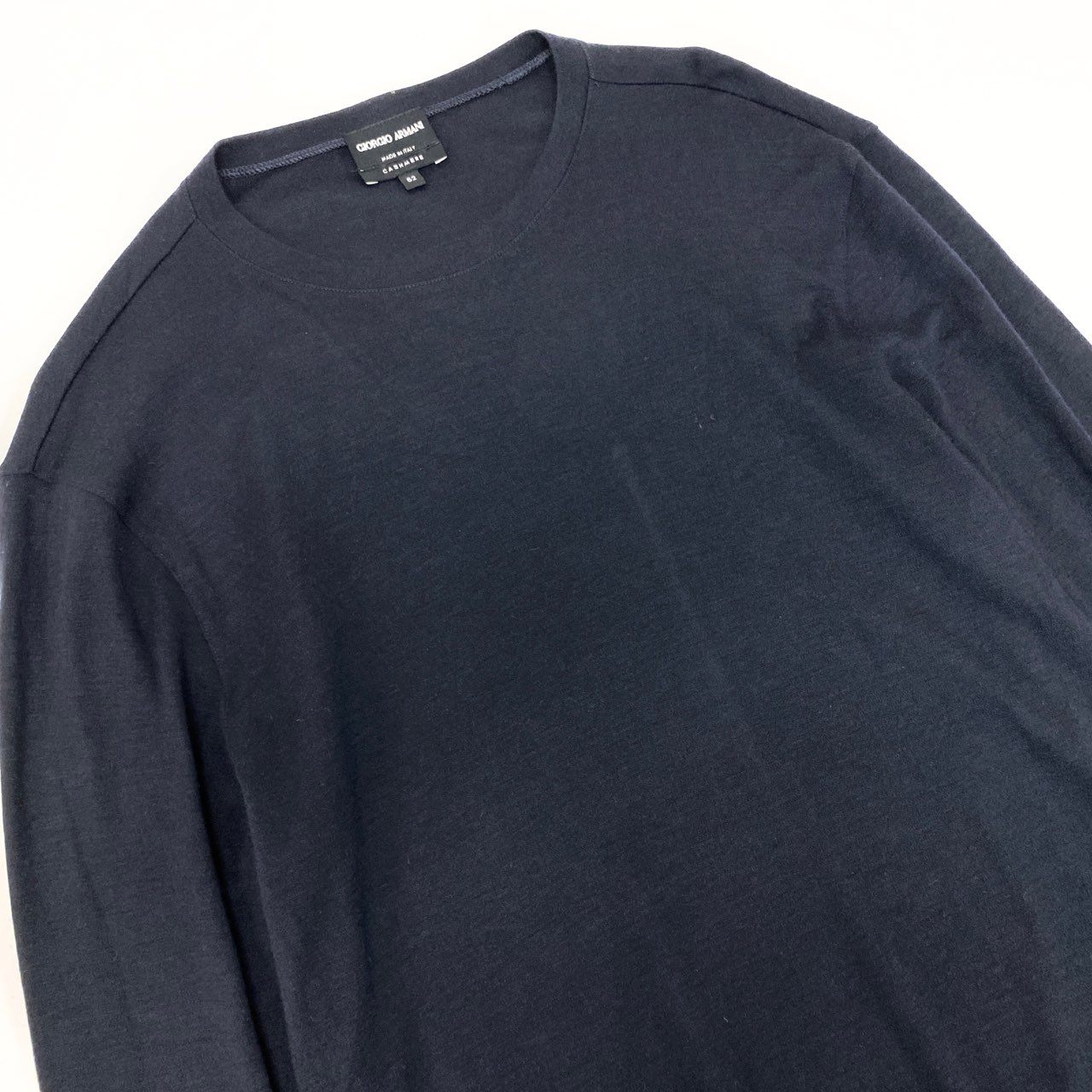 21L8 GIORGIO ARMANI ジョルジオアルマーニ 総カシミア ハイゲージ ニット セーター トップス クルーネック 52 ブラック系 カシミヤ100 メンズ 男性用u02t