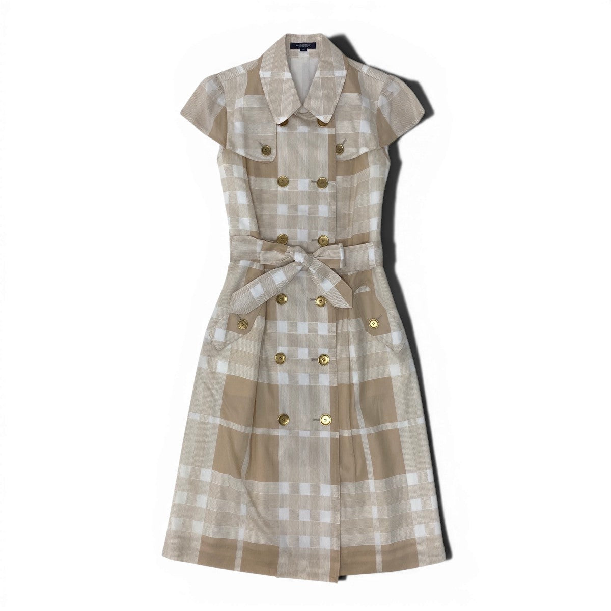 Ig9 BURBERRY LONDON ノバチェック トレンチ風ワンピース アメリカンスリーブ 日本製 36サイズ ベージュ ホワイト コットン100％ レディース 女性用ta1