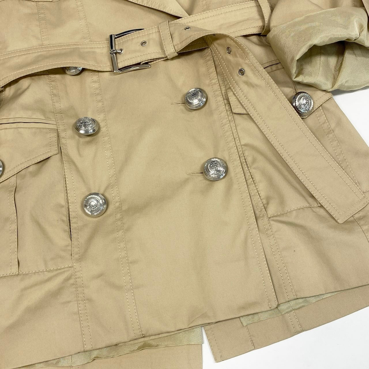 Ec24 BALMAIN バルマン ショートトレンチコート Short Trench Coat サイズ38 ベージュ スプリングコート 銀ボタンt18r