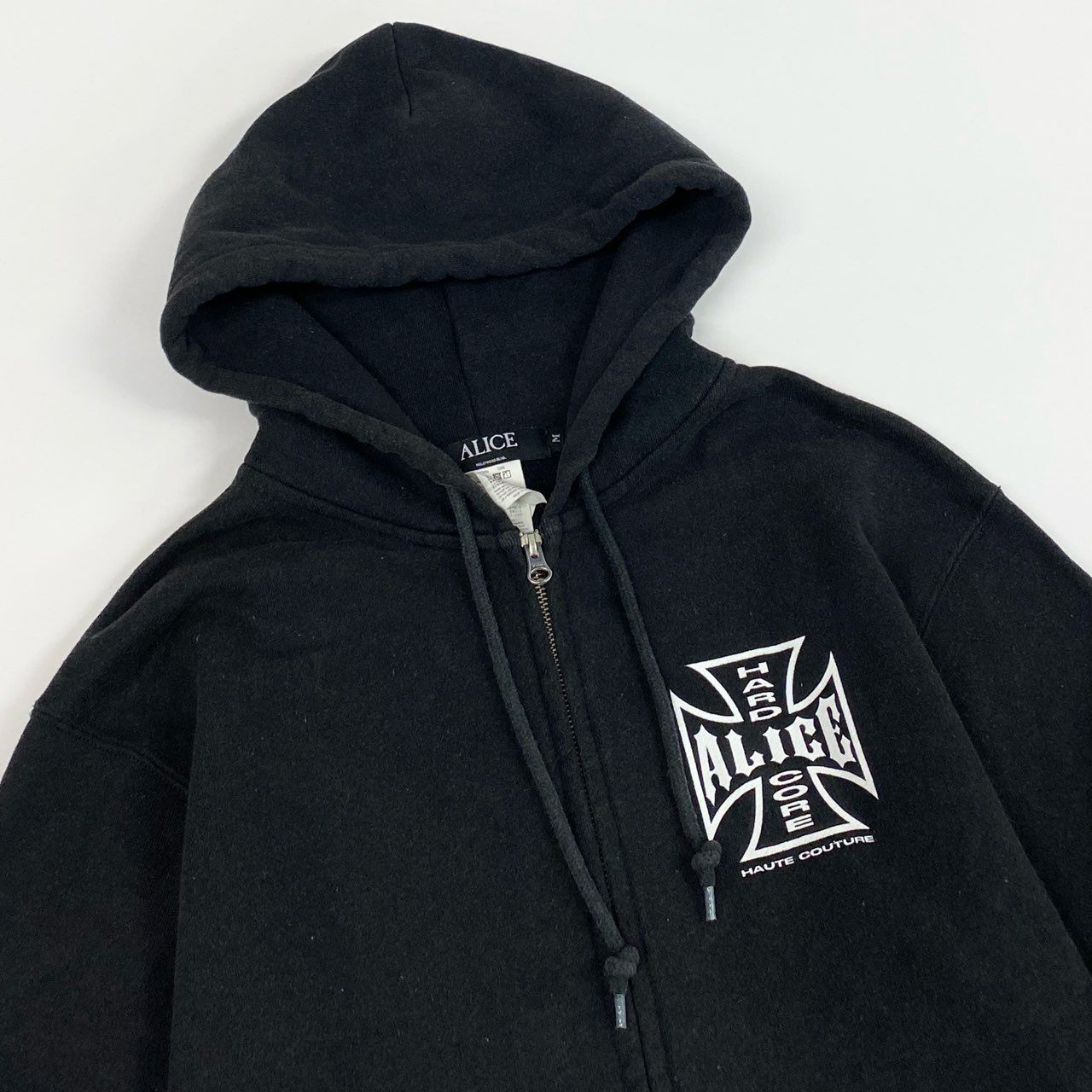 24L22 ALICE HOLLYWOOD アリス ハリウッド DESTROYED CHOPPER FULL ZIP HOODIE ジップアップ フーディー パーカー Mサイズ ブラック コットン100％ メンズo07t
