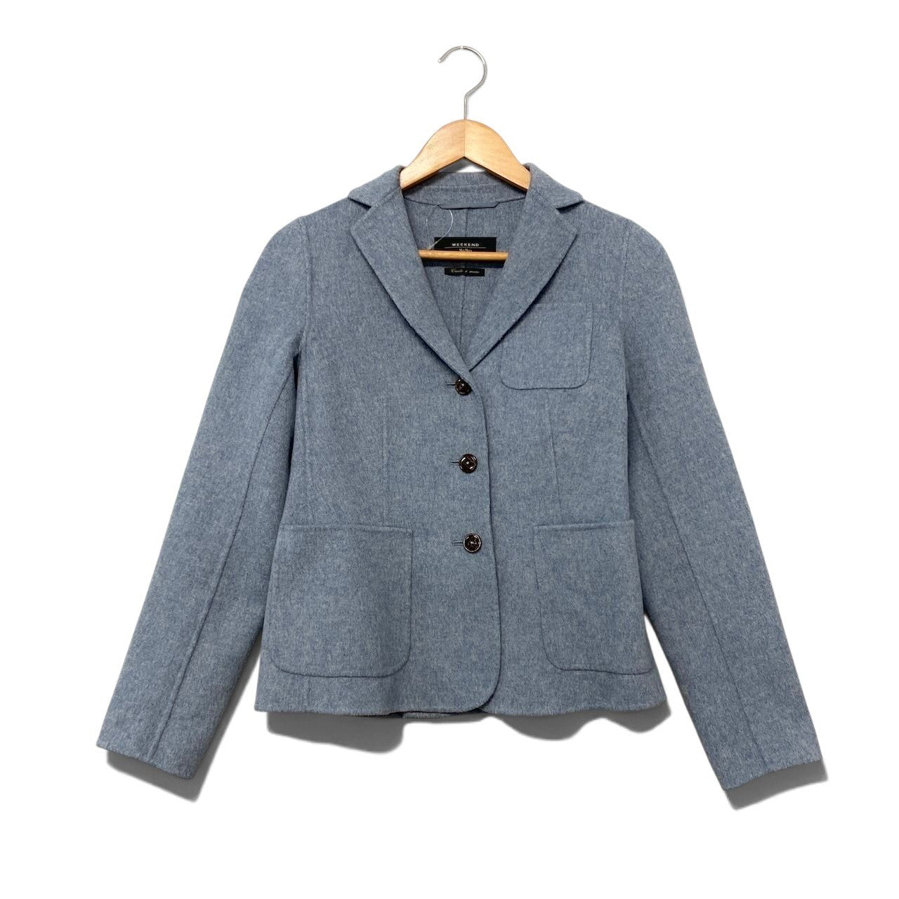 62i1 WEEKEND MaxMara ウィークエンド マックスマーラ クチートアマーノ テーラードジャケット ウールブレンド サイズ38 ブルー系 レディースu02t