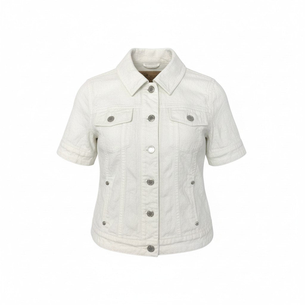 11k28 LOUIS VUITTON ルイヴィトン 半袖デニムジャケット モノグラム ジャガード 38 ホワイト コットン レディース イタリア製u02t