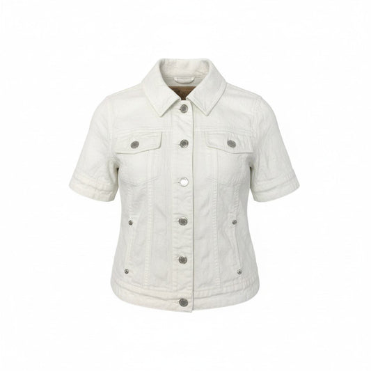 11k28 LOUIS VUITTON ルイヴィトン 半袖デニムジャケット モノグラム ジャガード 38 ホワイト コットン レディース イタリア製u02t