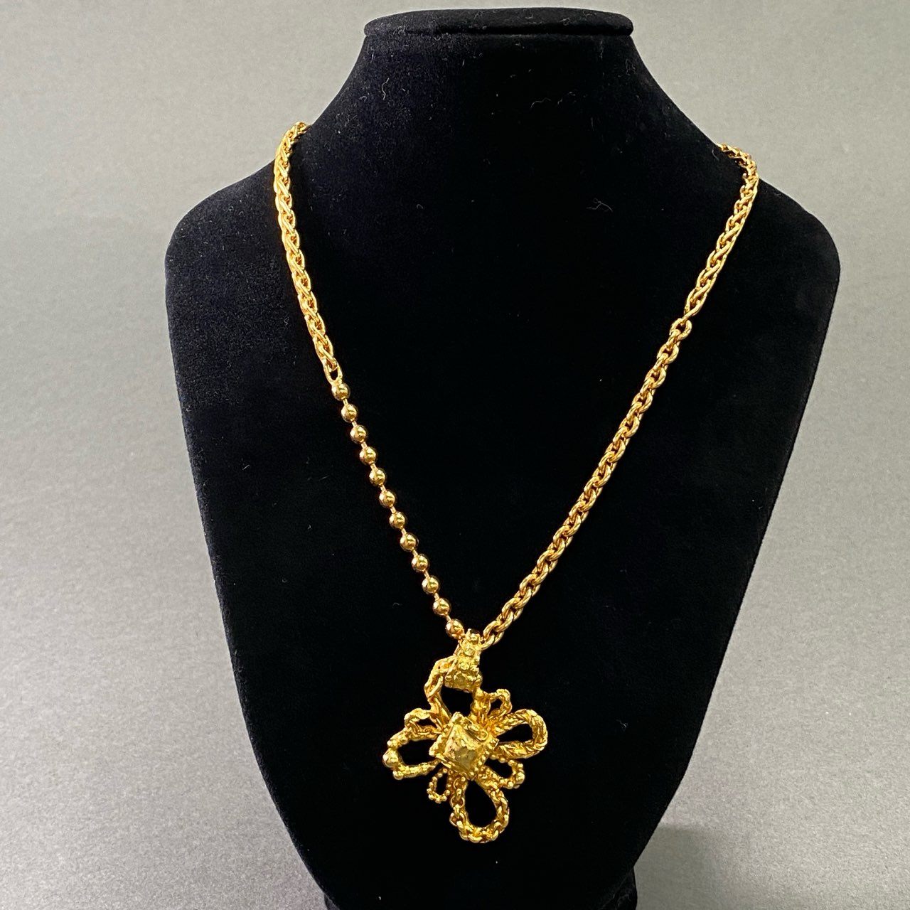 f9③ CHRISTIAN LACROIX クリスチャンラクロワ クロスモチーフ 5チェーン切替 ネックレス 大振り ゴールド レディース コスチームジュエリー