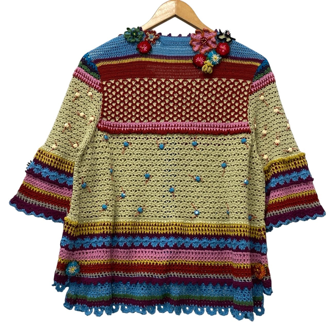 11a30 OLLEBOREBLA オレボレブラ アルベロベロ 透かし編みニットカーディガン ブタさん お花 ビーズ刺繍 マルチカラー レディース 女性用u02t