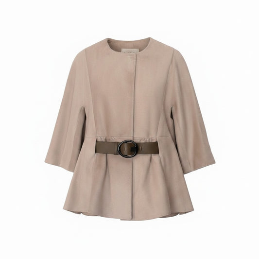 Ef8 MARNI マルニ ノーカラージャケット ハーフコート レザーベルト付 サイズ40 ベージュ レディース 女性用u02t