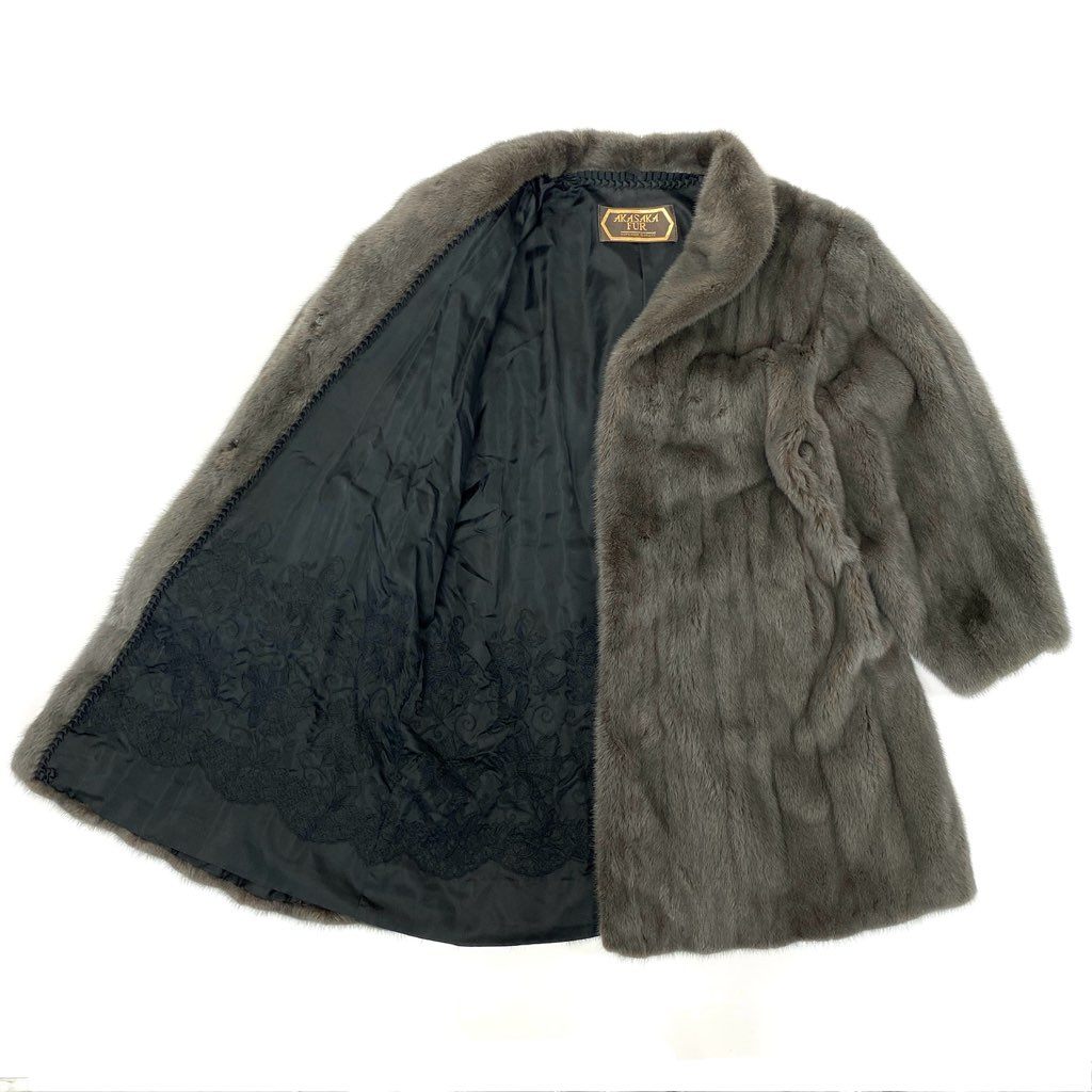 15l28 AKASAKA FUR 銀サガ SAGA MINK サガミンク 染めミンク ロングコート サイズF グレー 最高級本毛皮t18r