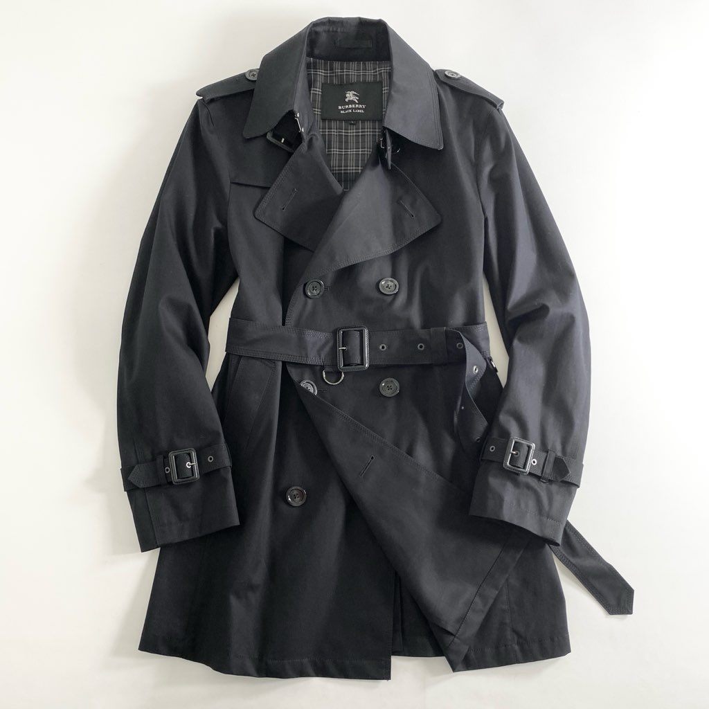 48g6 《美品》 BURBERRY BLACK LABEL バーバリーブラックレーベル トレンチコート ベルト D1A61-300-00 Lサイズ ブラック コットン