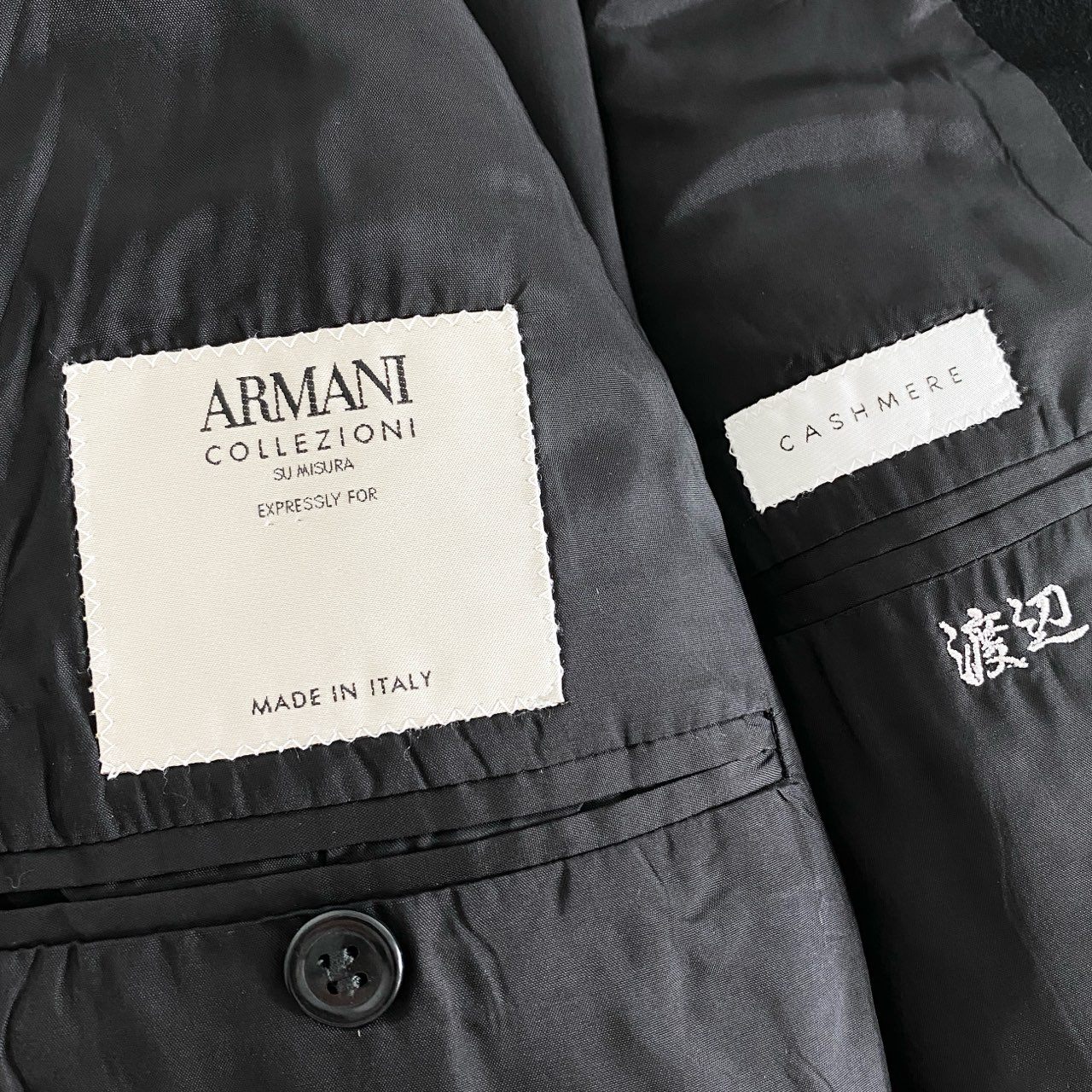 25h9-5 ARMANI COLLEZIONI アルマーニ コレッツォーニ カシミヤ100% テーラードジャケット ブレザー 54 ブラック cashmere イタリア製