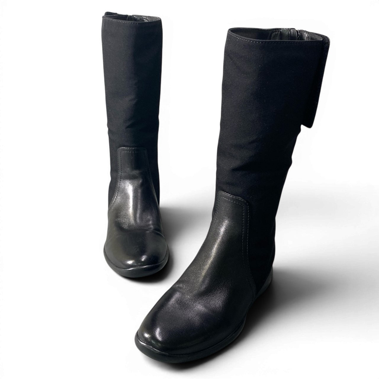 1d23 PRADA SPORT プラダスポーツ ロングブーツ バックジップ ブランドロゴ 35 1/2 ブラック ナイロン レザー レディース 女性靴k02i