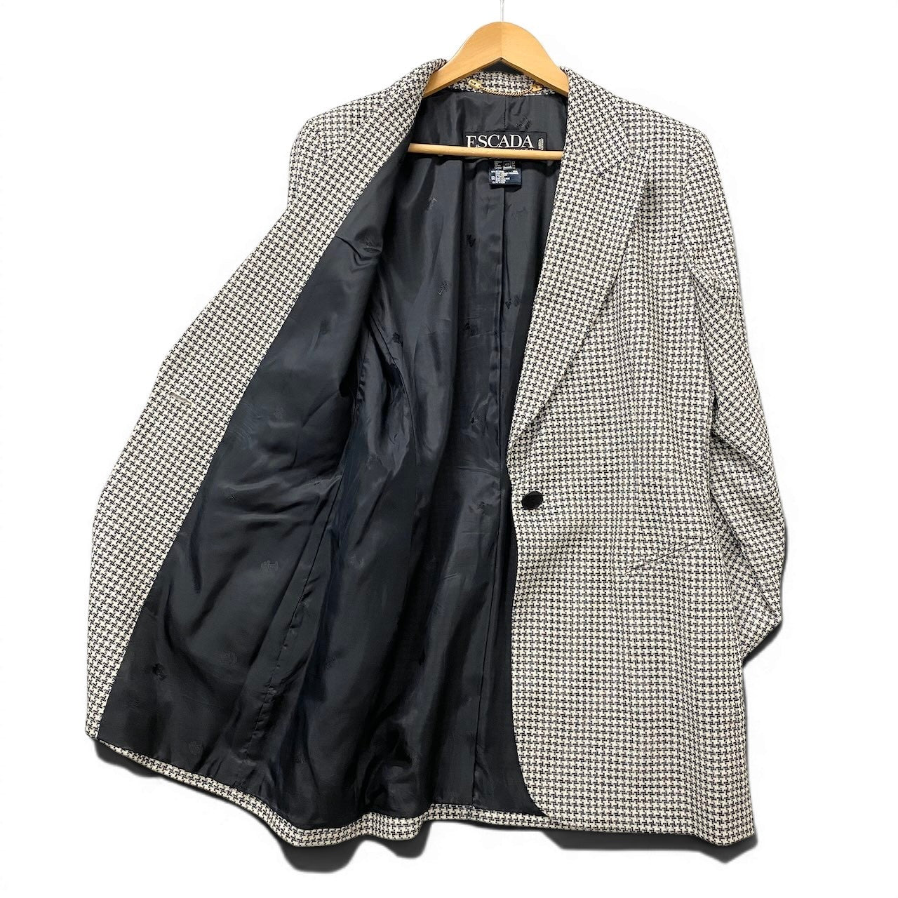 83e15 ESCADA エスカーダ テーラードジャケット 千鳥格子 ブレザー 40サイズ アイボリー ネイビー レディース 女性用u02t