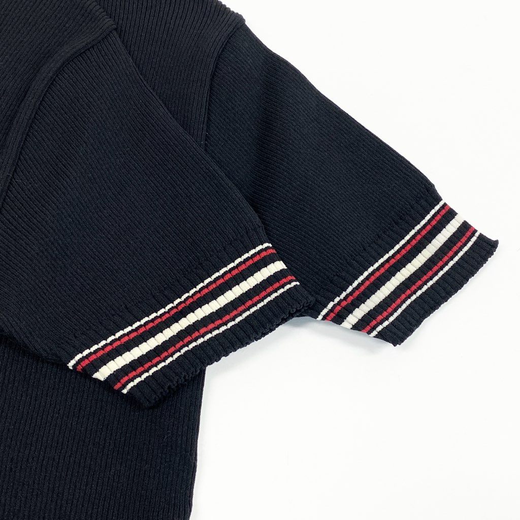 13l27【美品】JEANPAUL GAULTIER CLASSIQUE ジャンポールゴルチエ クラシック 半袖リブニット カットソー チビT ニットセーター 日本製 48サイズ ブラック ナイロン100％ レディースk02i