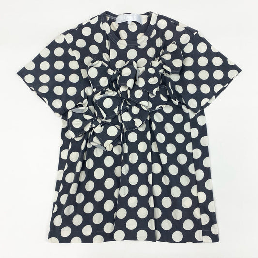65g18 定価￥47.300 tao タオ COMME des GARCONS コムデギャルソン ドット柄 フロントリボン カットソー M グレー Tシャツ AD2022