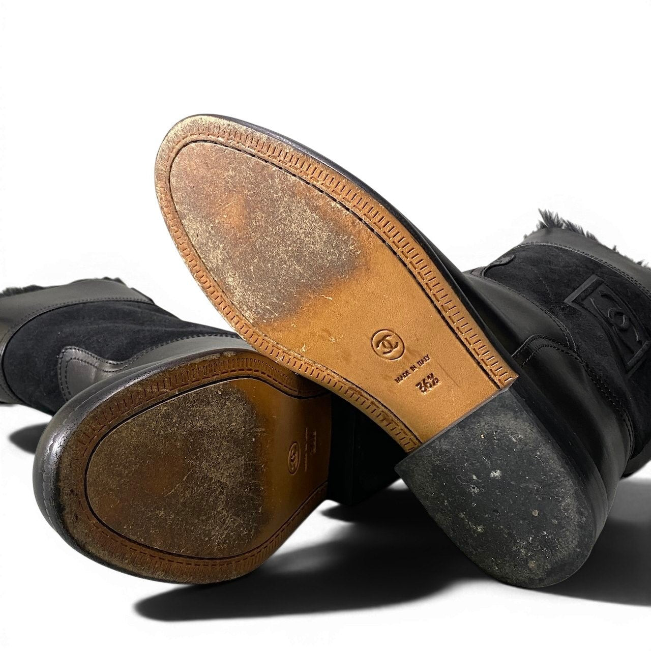 e8 CHANEL シャネル スポーツ バックジップ ミドルブーツ サイズ36 1/2 ココマーク レディースk02i