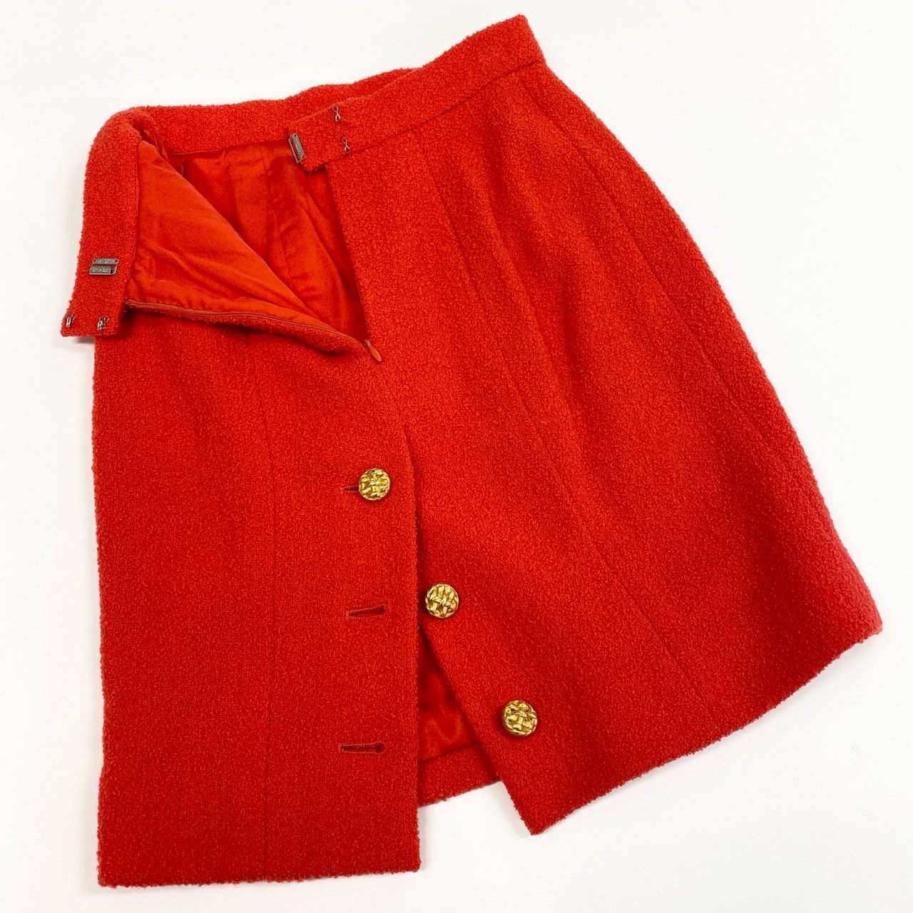 Ca15 【archive】CHANEL ヴィンテージ シャネル 1994年 ランウェイ ツイードジャケット スカート セットアップ ゴールドボタン サイズ36 レッド レディースta1