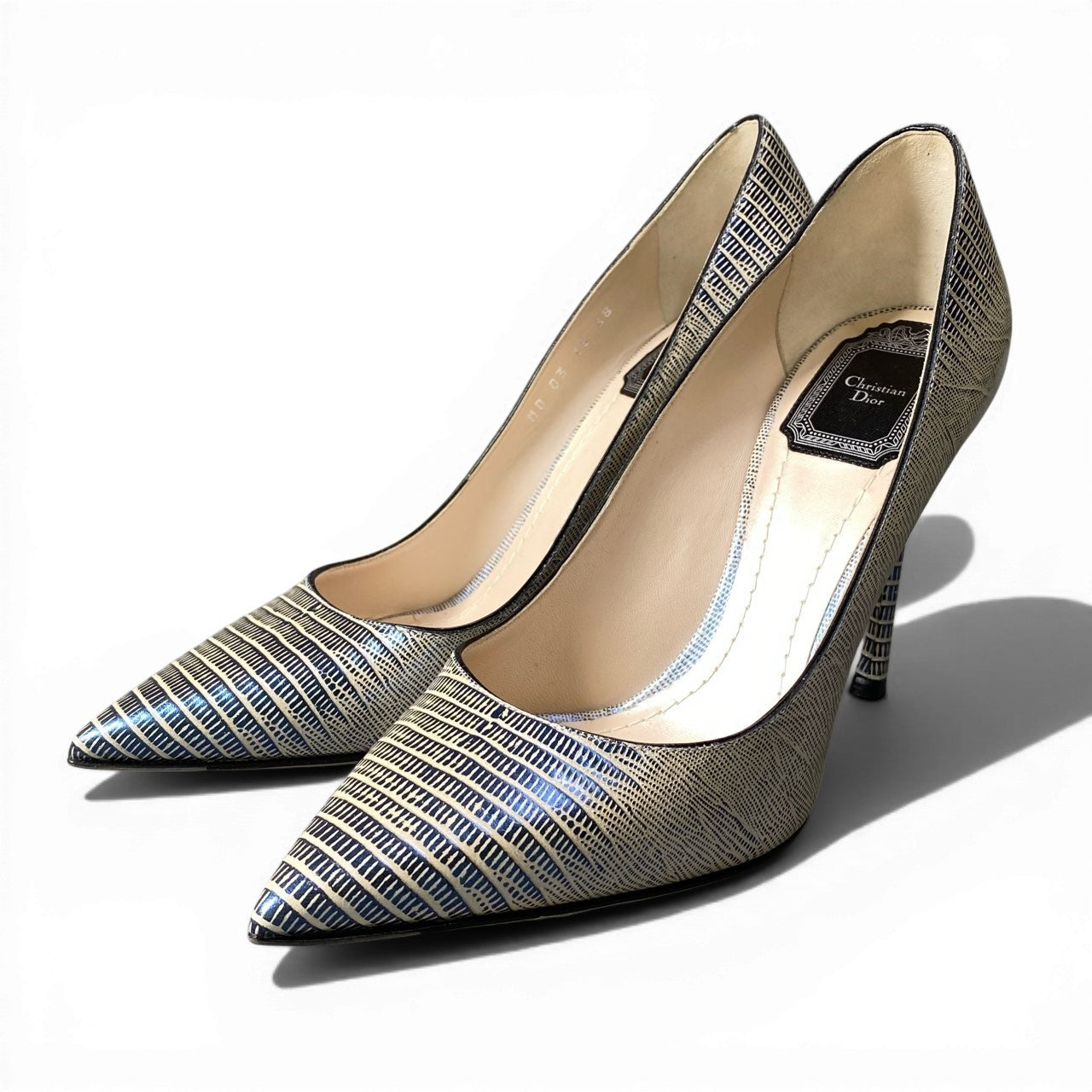 d9 Christian Dior クリスチャンディオール パンプス ポインテッドトゥ サイズ38 パイソン型押しレザー レディースk02i