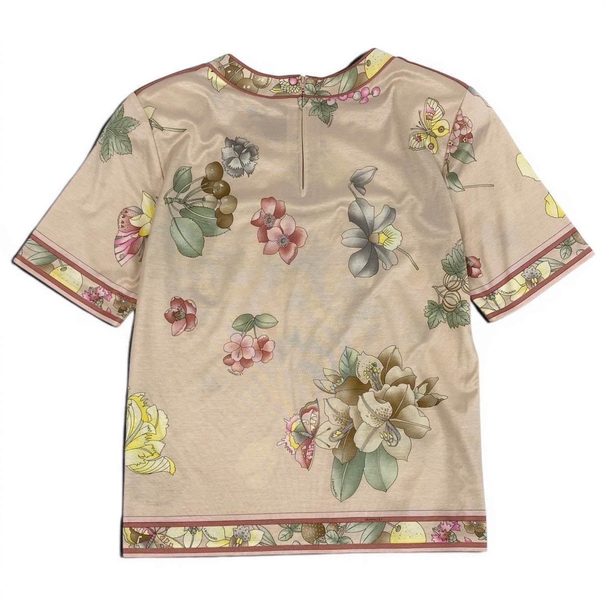 11f5 LEONARD FASHION レオナール 半袖Tシャツ カットソー 美しい花柄プリント 大きいサイズ LL ピンク系 コットン100％ レディース 女性服u02t