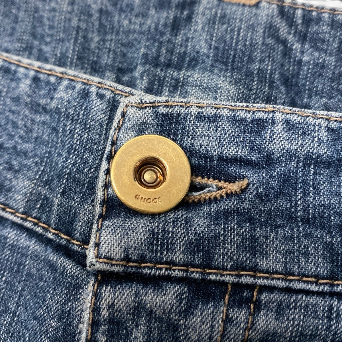 Ef11 GUCCI グッチ ゴールドチャーム付 フレアデニム ジーンズ サイズ44 インディゴ レディース女性用t18r