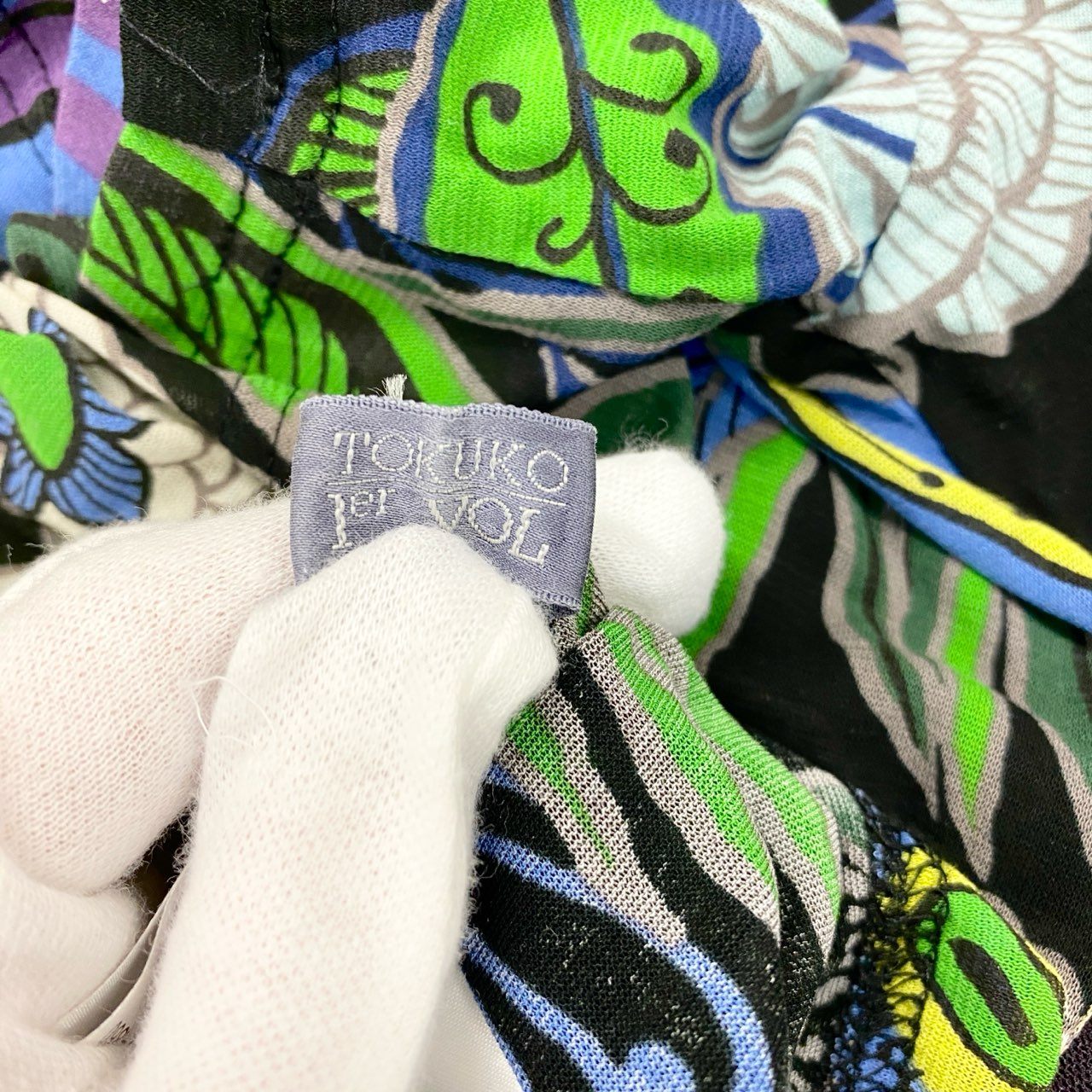 5c2 半袖 シアーカットソー ハイネックトップス 総柄プリント フラワーモチーフ レディース 女性服 サイズ9 マルチカラー コットン100％u02t