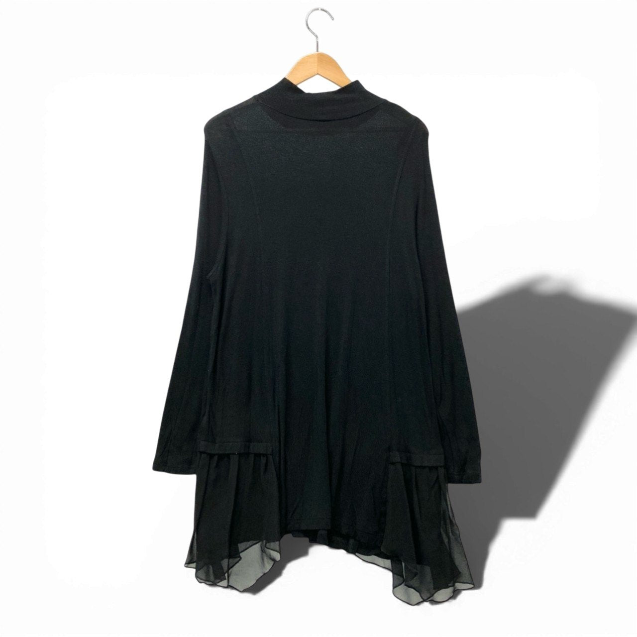 61c6 TOKUKO 1er VOL トクコプルミエヴォル ハイネック ロングスリーブワンピース 伸縮ストレッチ 膝丈 裾切替 レディース 女性服 サイズ9 ブラックu02t