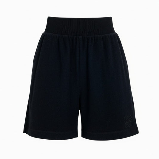 Ib9 LOEWE ロエベ ハーフパンツ ボトムパンツ ブランドロゴ刺繍 イタリア製 Mサイズ ブラック コットン100％ レディース 女性用k02i