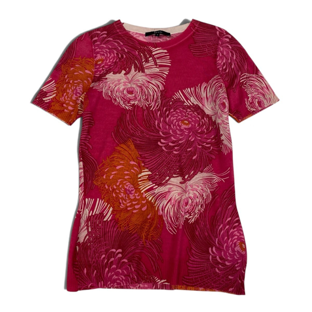 67j6 【極美品】GUCCI グッチ 半袖ニットカットソー シルクニットセーター 花柄  イタリア製 Sサイズ ピンク レディース 女性用u02t
