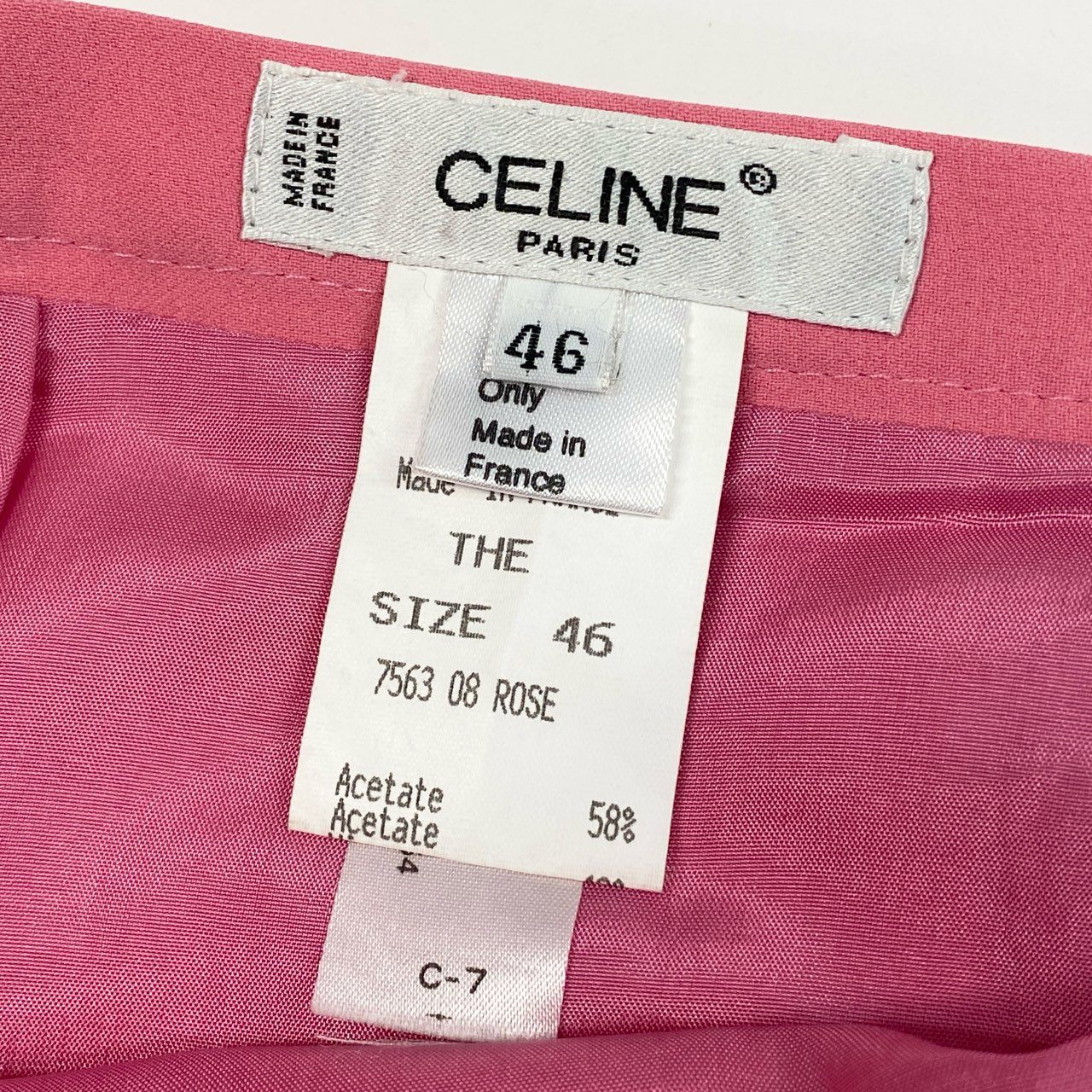 8b20 Vintage CELINE セリーヌ ロゴ金具 タイトスカート 膝丈 46 ライトピンク フランス製 大きいサイズu02t