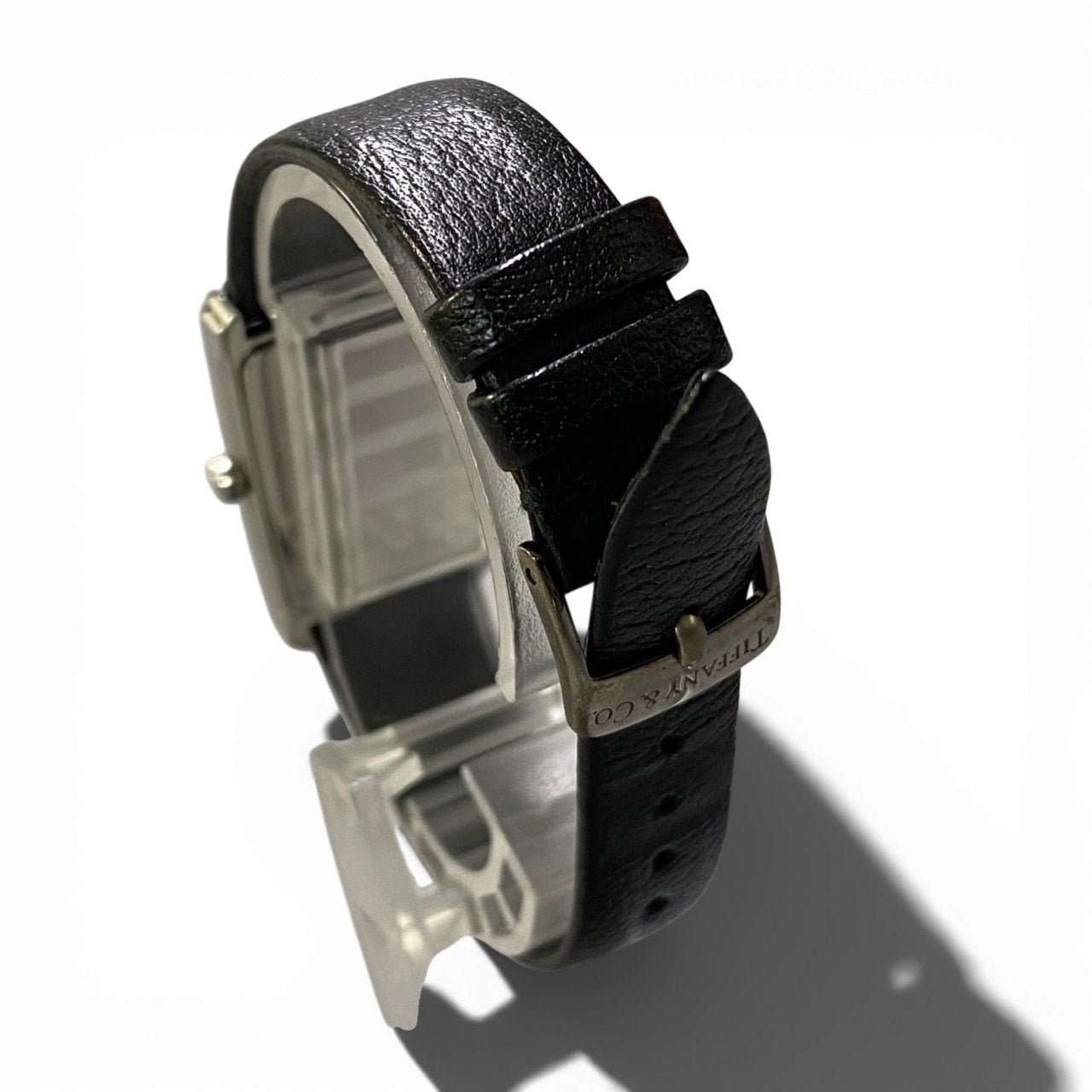 b12 TIFFANY&Co ティファニー 腕時計 レクタンギュラー クラシック L241 ホワイト ブラック レザー Rectangular Watch 動作〇 ケース付t18r