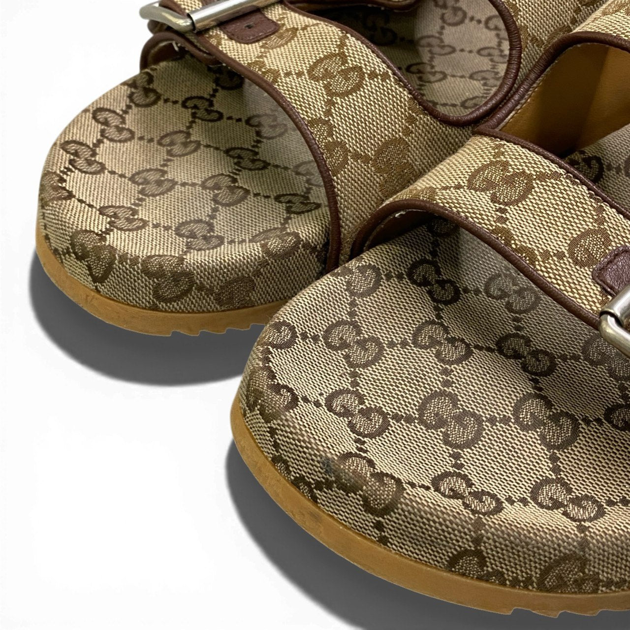 b13 GUCCI グッチ GGキャンバス スライドサンダル ベルトストラップ 8 ベージュ メンズta1