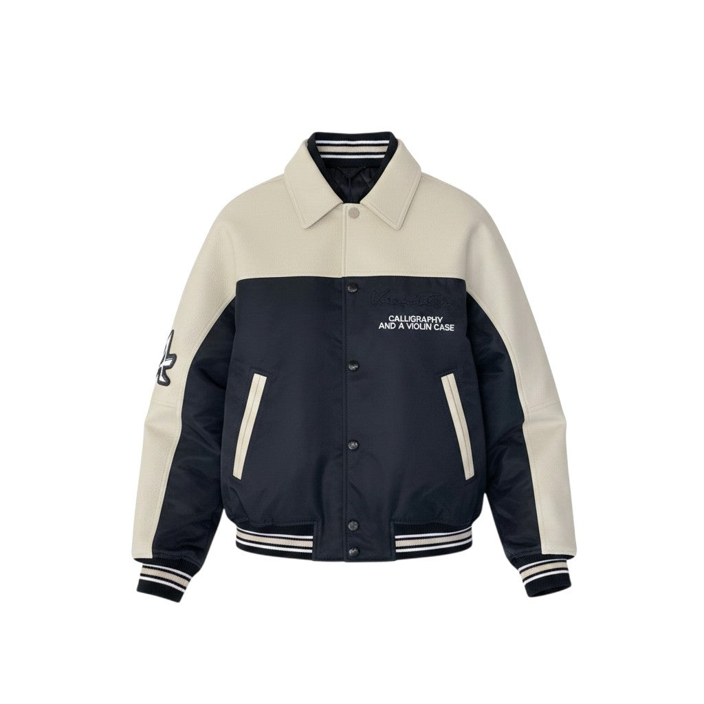 Mf19《未使用品》 LOUIS VUITTON ルイヴィトン 24SS カリグラフィー レザー × ナイロン ジャケット Calligraphy Leather Nylon Jacket サイズ50 ホワイト ブラックt18r