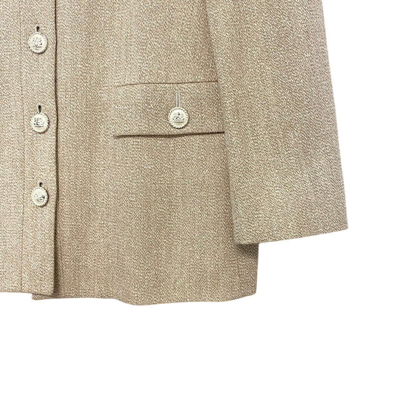 55h21 Aquascutum アクアスキュータム セットアップ スカートスーツ フォーマル ノーカラージャケット 刻印ボタン サイズ11 ベージュ レディース 女性用o07t