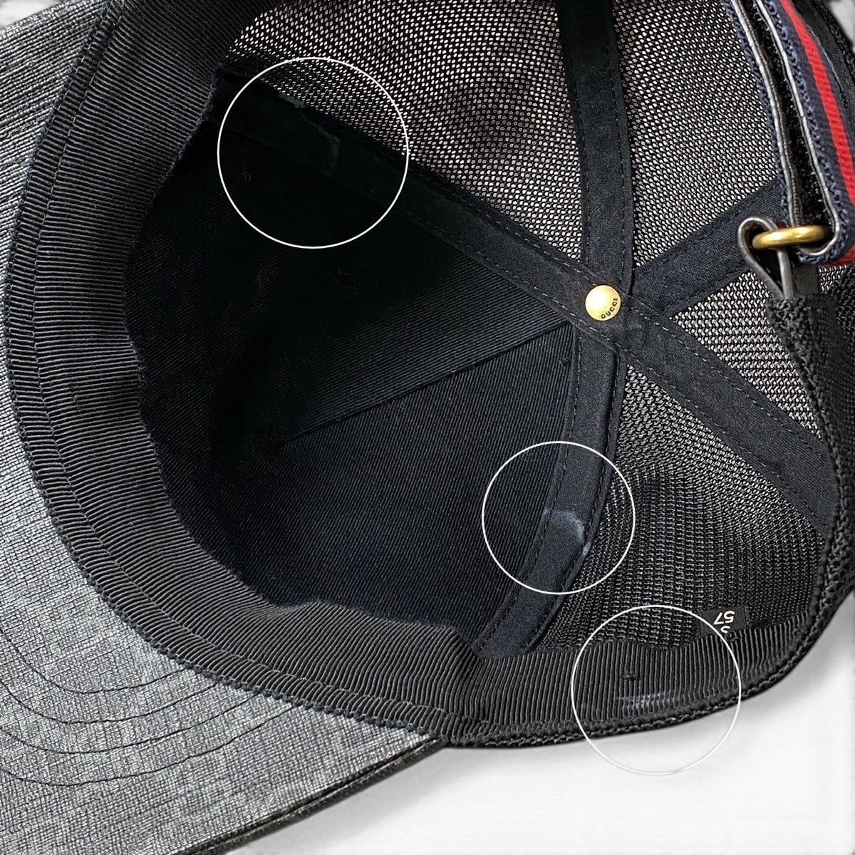 f24 GUCCI GGスプリーム ウルフ ベースボールキャップ 帽子 S 57 グレー ブラック レッド レディース 女性用