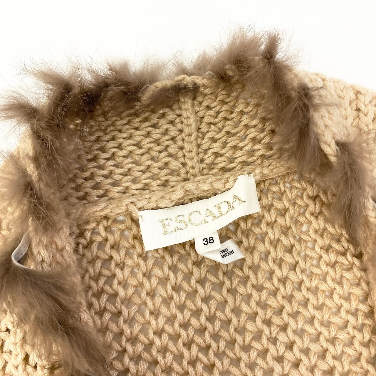 65e7 ESCADA エスカーダ ローゲージ ニットカーディガン ロングカーディガン イタリア製 サイズ38 ベージュ系 カシミヤ シルク レディース 女性服u02t