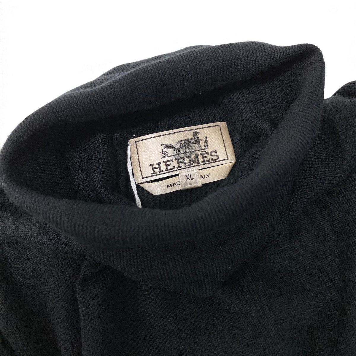 47j16 【未使用】 HERMES エルメス カシミヤブレンド タートルネック ニットセーター サイズXL ブラック メンズu02t