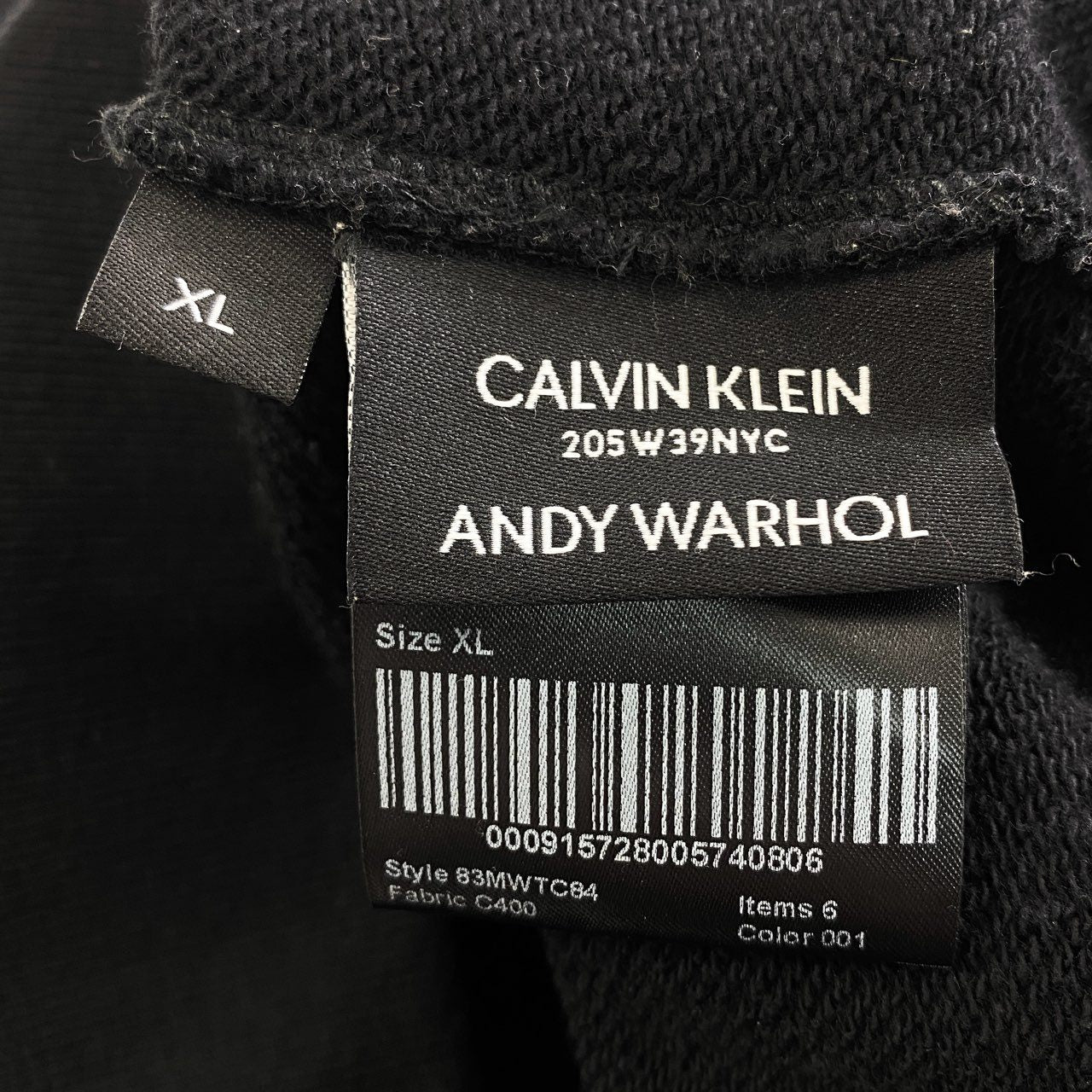 48k8 CALVIN KLEIN Andy Warhol カルバンクライン アンディウォーホル イタリア製 バックプリント プルオーバー パーカー フーディ XLサイズ ブラック コットン