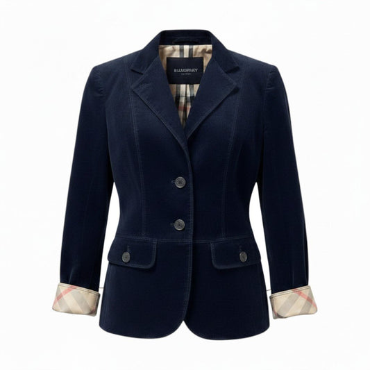 32e16 BURBERRY LONDON バーバリーロンドン コーデュロイジャケット ノバチェック ブレザー  FC315-702-28 36サイズ ネイビー レディース 女性用t18r